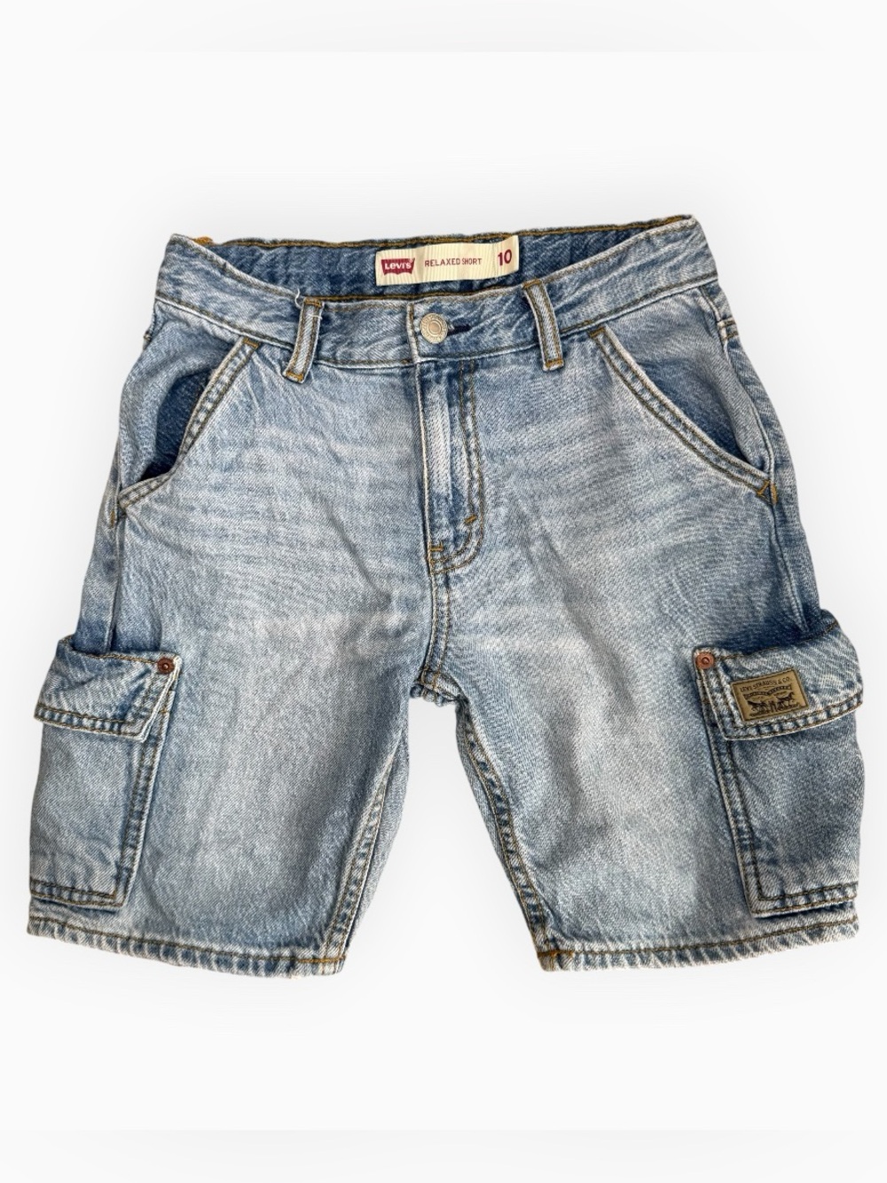 Levi’s Boys Relaxed Fit Denim Cargo Shorts Light Wash Jean Blue Everyday Size 10